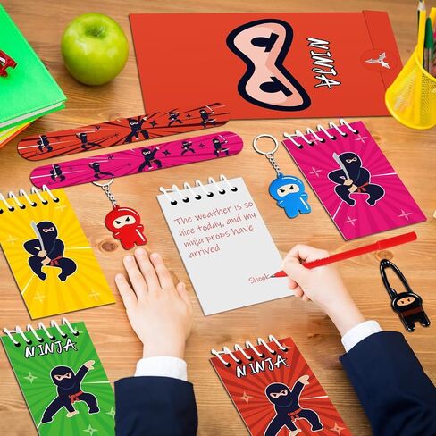 ZOIIWA 84pcs Karate Party Favor Set: Red & Black Karate Paper Bag, Notepad, Pen, Slap Bracelets, Key Chain, TPR Stretchy Toys, Stickers for Boys & Girls Birthday, Classroom Activities in Kuwait