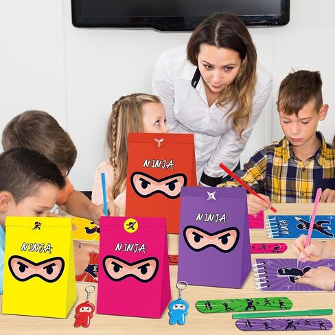 ZOIIWA 84pcs Karate Party Favor Set: Red & Black Karate Paper Bag, Notepad, Pen, Slap Bracelets, Key Chain, TPR Stretchy Toys, Stickers for Boys & Girls Birthday, Classroom Activities in Kuwait