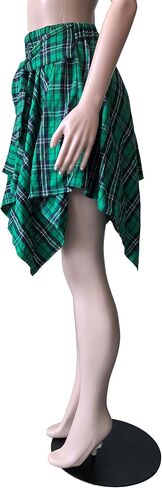 Womens Plaid Skirts Elastic High Waist Tie Front Asymmetrical Hem Pleated Mini Skirt in Saudi Arabia
