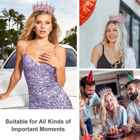 CAVETEE Pink Crown for Women, Full Round Queen Crown Birthday Queen Princess Tiara Party Decorations for Women Costume Party Hair Accessories in Saudi Arabia