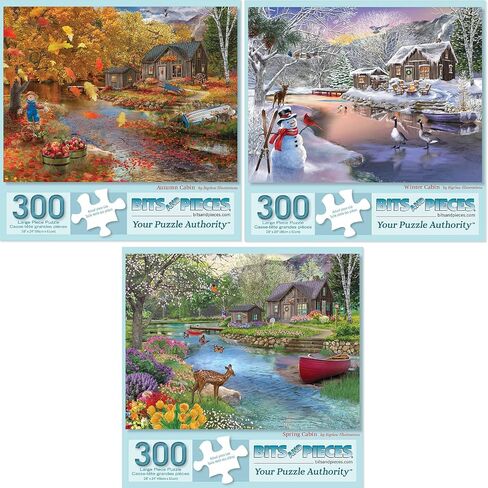 Bits and Pieces - Value Set of Three (3) 1000 Piece Jigsaw Puzzles for Adults - Puzzles Measures 20" x 27" (50.8 cm x 68.6 cm) - 1000 pc Autumn, Spring, Winter Cabin Jigsaws by Bigelow Illustrations in Saudi Arabia