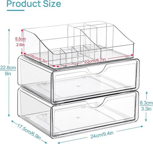 Vtopmart 5 Tier Clear Makeup Organizer with Drawer, Cosmetic Storage for Dresser Countertop and Bathroom Vanity, Beauty Holder for Lipstick Brush Skincare in Kuwait