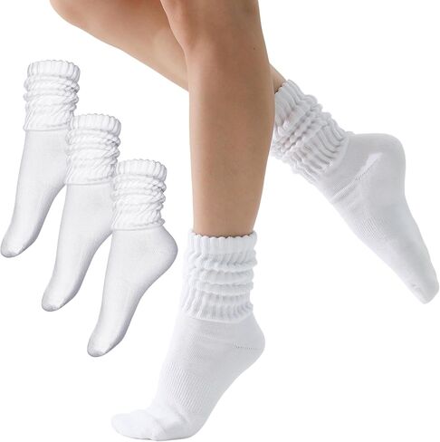 3-Pair Cotton Crew Slouch Socks Womens Scrunch Ribbed Soft Retro Boot Calf Sock in Saudi Arabia