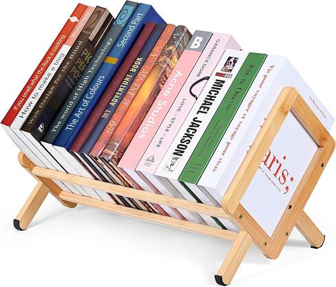 Bamboo Desktop Bookshelf ، منظم رفك المكتب المكتبي الرجعية ، رف الكتب من الطاولة ، رفوف حامل المجلات الكبيرة للمكتب المنزلي ، مائلة للكتب لمجلات الكتب ملفات ملفات CDS ، براون in Saudi Arabia