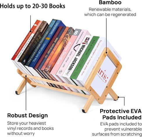 Bamboo Desktop Bookshelf ، منظم رفك المكتب المكتبي الرجعية ، رف الكتب من الطاولة ، رفوف حامل المجلات الكبيرة للمكتب المنزلي ، مائلة للكتب لمجلات الكتب ملفات ملفات CDS ، براون in Saudi Arabia