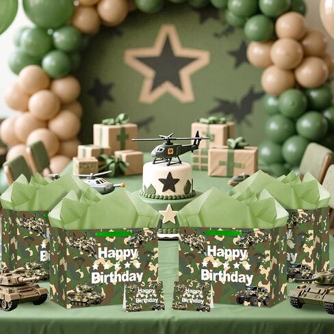 Camouflage Birthday Gift Bag Army Party Supplies Gift Bag with Wrapping Paper and Card Large Camouflage Christmas Birthday Party Wrapping Paper Bag with Handle Army Camo Party Decorations for Boy Girl in Saudi Arabia