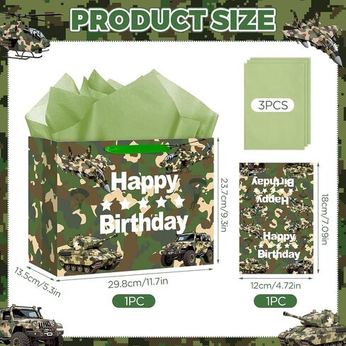 Camouflage Birthday Gift Bag Army Party Supplies Gift Bag with Wrapping Paper and Card Large Camouflage Christmas Birthday Party Wrapping Paper Bag with Handle Army Camo Party Decorations for Boy Girl in Saudi Arabia