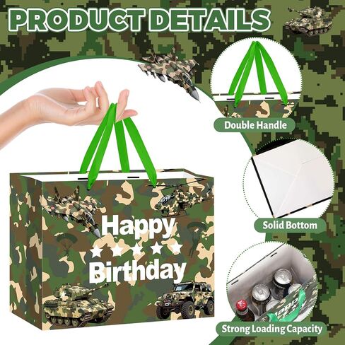 Camouflage Birthday Gift Bag Army Party Supplies Gift Bag with Wrapping Paper and Card Large Camouflage Christmas Birthday Party Wrapping Paper Bag with Handle Army Camo Party Decorations for Boy Girl in Saudi Arabia