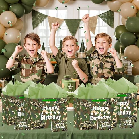 Camouflage Birthday Gift Bag Army Party Supplies Gift Bag with Wrapping Paper and Card Large Camouflage Christmas Birthday Party Wrapping Paper Bag with Handle Army Camo Party Decorations for Boy Girl in Saudi Arabia
