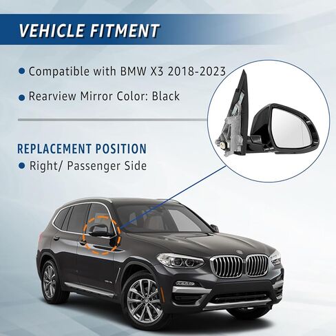 مجموعة مرآة الرؤية الجانبية للركاب متوافقة مع BMW X3 G01 G08 2018-2021 2.0L 3.0L أبيض خلفي يمين مرايا خارجية مع نقطة عمياء إشارة الانعطاف ساخنة قابلة للطي in Kuwait