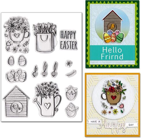 Easter Eggs Clear Stamps for Card Making, Happy Easter Words Bunny Rubber Stamps Easter Rabbit Transparent Silicone Stamp Seal for Easter Spring DIY Scrapbooking Photo Album Supplies in Kuwait