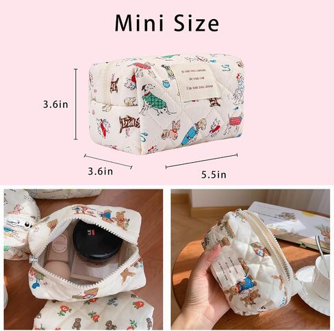 uekeboag Cute Small Quilted Cotton Makeup Pouch for Women and girls,Coquette Quilted Toiletry Bag,Animal Coquette Mini Bag, Kawaii Travel Cosmetic Bags(05Puppy) in Kuwait