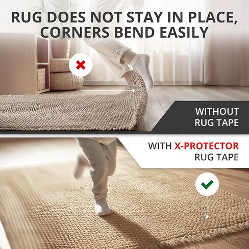 X-Protector Rug Tape - 12y x 2" - White Anti-Slip & Anti-Curling Carpet Tape for Hard Floors - Premium Rug Pad Gripper - Ideal Carpet Corner Grippers to Keep Your Carpet in Place & Make Corners Flat in Kuwait