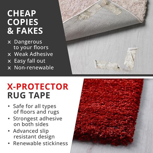 X-Protector Rug Tape - 12y x 2" - White Anti-Slip & Anti-Curling Carpet Tape for Hard Floors - Premium Rug Pad Gripper - Ideal Carpet Corner Grippers to Keep Your Carpet in Place & Make Corners Flat in Kuwait