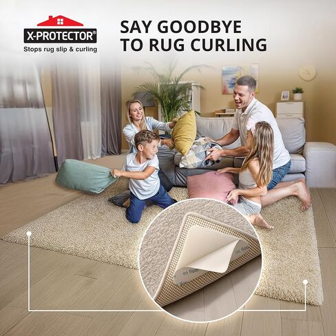 X-Protector Rug Tape - 12y x 2" - White Anti-Slip & Anti-Curling Carpet Tape for Hard Floors - Premium Rug Pad Gripper - Ideal Carpet Corner Grippers to Keep Your Carpet in Place & Make Corners Flat in Kuwait