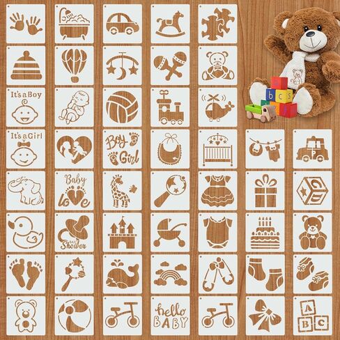 30Pcs Baby Shower Stencils for Painting, 5 Inch Cute Onesie Stencil, Mixed Animals Pattern Painting Stencils, Reusable Baby Shower Template for Painting Bodysuit Shirts Shoes Bibs Clothes in Kuwait