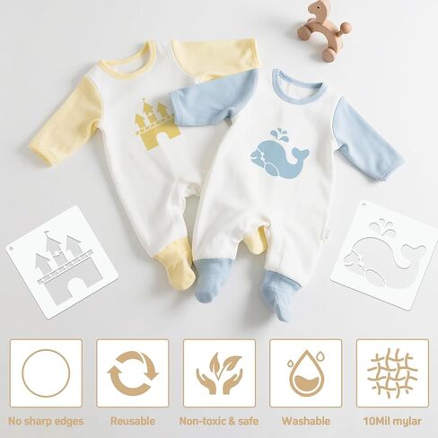 30Pcs Baby Shower Stencils for Painting, 5 Inch Cute Onesie Stencil, Mixed Animals Pattern Painting Stencils, Reusable Baby Shower Template for Painting Bodysuit Shirts Shoes Bibs Clothes in Kuwait