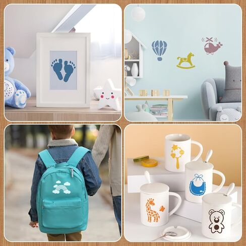 30Pcs Baby Shower Stencils for Painting, 5 Inch Cute Onesie Stencil, Mixed Animals Pattern Painting Stencils, Reusable Baby Shower Template for Painting Bodysuit Shirts Shoes Bibs Clothes in Kuwait