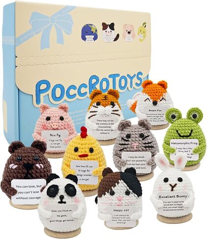 10pcs Positive Crochet Animals Bulk Birthday Gifts for Women Men Mom Dad Her Him Girls Boys Teens Handmade Cat Frog Bunny Doll Mini Emotional Cheer Up Support Chicken Plush Inspirational in Kuwait