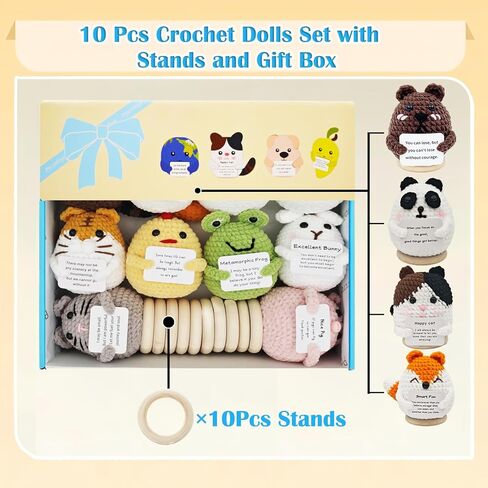 10pcs Positive Crochet Animals Bulk Birthday Gifts for Women Men Mom Dad Her Him Girls Boys Teens Handmade Cat Frog Bunny Doll Mini Emotional Cheer Up Support Chicken Plush Inspirational in Kuwait