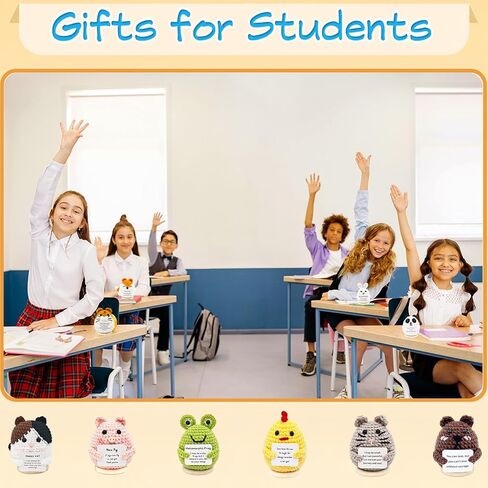 10pcs Positive Crochet Animals Bulk Birthday Gifts for Women Men Mom Dad Her Him Girls Boys Teens Handmade Cat Frog Bunny Doll Mini Emotional Cheer Up Support Chicken Plush Inspirational in Kuwait