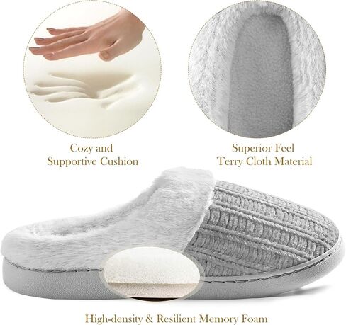 shoeslocker Womens Memory Foam Fuzzy Slippers Knitted House Slippers for Women Comfy Slip-On Warm House Shoes in Saudi Arabia