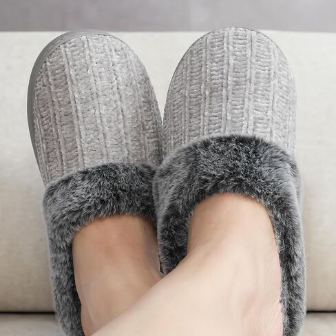 shoeslocker Womens Memory Foam Fuzzy Slippers Knitted House Slippers for Women Comfy Slip-On Warm House Shoes in Saudi Arabia