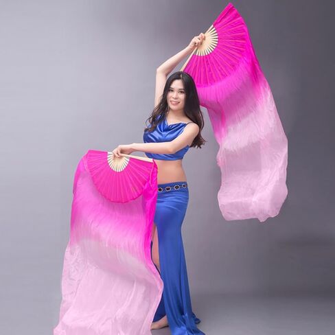 Women's Belly Dance Faux Silk Fans 1 Pair Dancing Long Bamboo Fans Veils for Dance Performances Length 180cm Width 90cm in Saudi Arabia