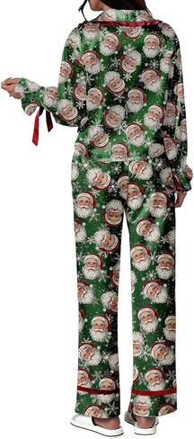 Argeousgor Christmas Pajamas for Women Bow Tie Long Sleeve Shirt Pants Satin Silk Funny Graphic 2 Piece Pjs Set Sleepwear in Kuwait