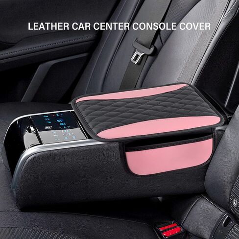 Leather Car Center Console Cover with Side Pockets,Stylish Car Decorations Interior Armrest Cover for Car Seat Organizer,Universal Center Console Protector Fit Car SUV Truck (Purple) in Saudi Arabia