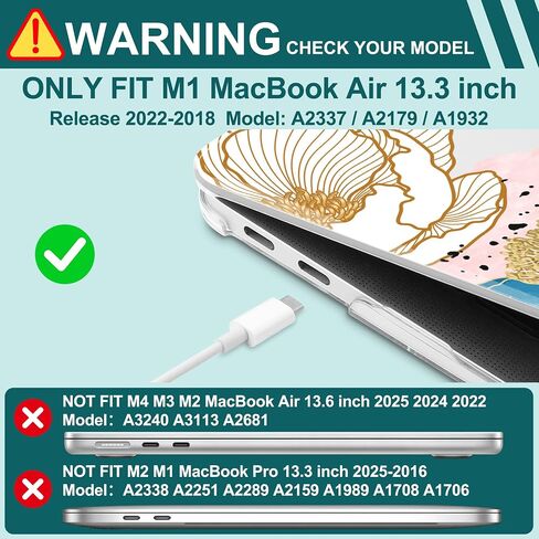 for M1 MacBook Air 13 inch Case 2021 2020 2019 2018 Model A2337/A2179/A1932, Laptop Hard Shell Case with Keyboard Cover & Trackpad Protector & 2 OTG Adapters, Abstract Peony in Saudi Arabia