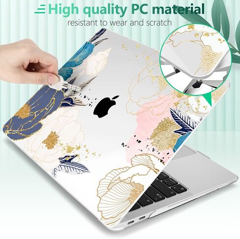for M1 MacBook Air 13 inch Case 2021 2020 2019 2018 Model A2337/A2179/A1932, Laptop Hard Shell Case with Keyboard Cover & Trackpad Protector & 2 OTG Adapters, Abstract Peony in Saudi Arabia