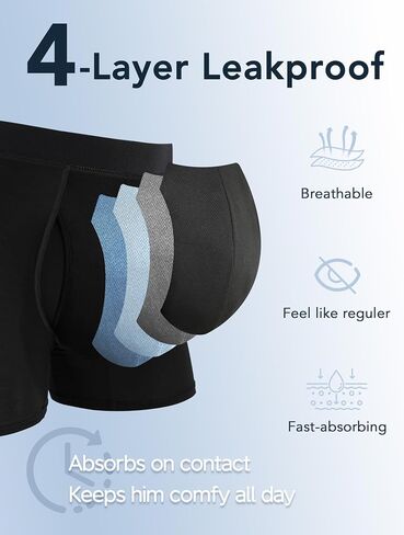 Washable Incontinence Underwear for Men with Leak Proof Protection, Discreet Boxer Briefs for Bladder Leakage 5-Pack in Saudi Arabia