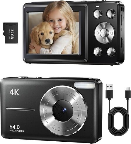 Yatao Digital Camera with WiFi, 4K 5K 64MP Photography Camera Kit for YouTube, Front and Rear Dual Camera for Convenient Selfie, Equipped with 64GB Micro Card, Wide & Macro Lens, Card Reader in Saudi Arabia