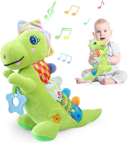 Baby Musical Plush Dino Toy for 0-3-6-12+ Months,Activity Soft with Rattle,Squeaker,Crinkles Sound Paper,Teether & Textures,Infant Dinosaur Tummy Time Toys Gifts for Newborn Toddler Girls (Purple) in Saudi Arabia
