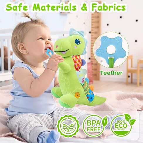 Baby Musical Plush Dino Toy for 0-3-6-12+ Months,Activity Soft with Rattle,Squeaker,Crinkles Sound Paper,Teether & Textures,Infant Dinosaur Tummy Time Toys Gifts for Newborn Toddler Girls (Purple) in Saudi Arabia