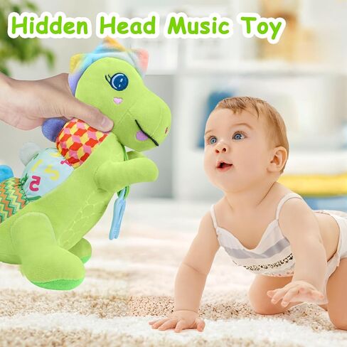 Baby Musical Plush Dino Toy for 0-3-6-12+ Months,Activity Soft with Rattle,Squeaker,Crinkles Sound Paper,Teether & Textures,Infant Dinosaur Tummy Time Toys Gifts for Newborn Toddler Girls (Purple) in Saudi Arabia