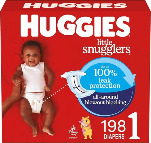 Huggies Size 1 Diapers, Little Snugglers Diapers, Size 1 (8-14 lbs), 198 Count (6 Packs of 33), Packaging May Vary in Kuwait