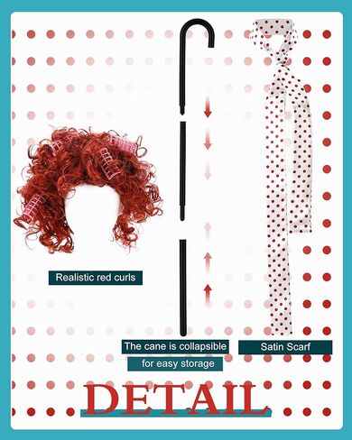 7 Pcs Halloween Old Lady Costume Set Old Lady Dress Sweater Granny Wig Glasses Cane Necklace Grandma Scarf for Women in Kuwait