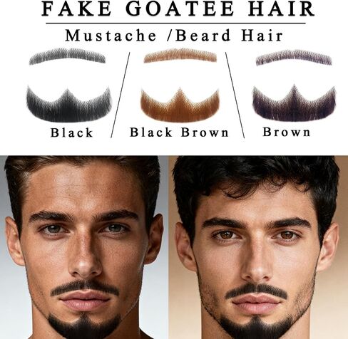 لحية مزيلة لحية Goatee واقعية اليد الكاملة مربوطة شارب الشارب الوجه البالغين البالغين الرجال ماكياج الدانتيل غير مرئي لحية كاذبة لالتزامات هالوين ترفيه فيلم دراما الماكياج (براون) in Kuwait