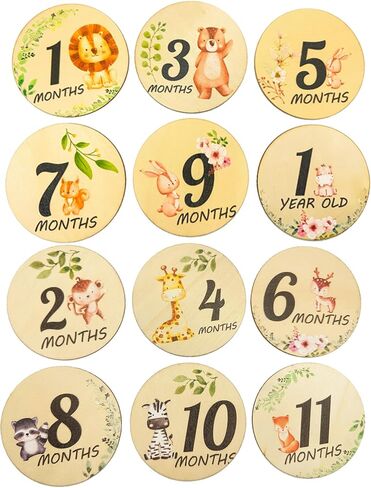 Baby’s First Year Memory Calendar with Stickers & Baby Wooden Monthly Milestone Photo Cards, 12 Month Wooden Keepsake Gift for Baby Shower, Newborn, Parents, Nursery Wall Decor in Saudi Arabia