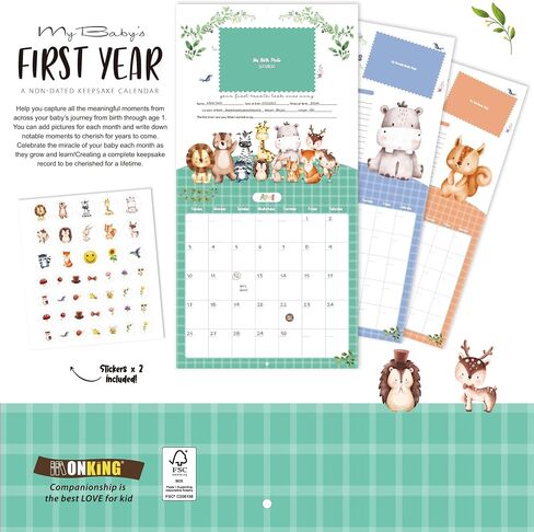 Baby’s First Year Memory Calendar with Stickers & Baby Wooden Monthly Milestone Photo Cards, 12 Month Wooden Keepsake Gift for Baby Shower, Newborn, Parents, Nursery Wall Decor in Saudi Arabia