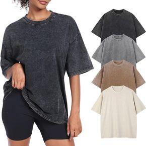 Womens Vintage Oversized T Shirts Acid Washed Baggy Cotton Tee Casual Workout Boyfriend Short Sleeve Tops in Kuwait