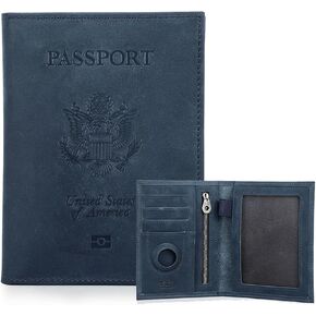Full Grain Leather Airtag Passport Holder RFID Blocking Travel Passport Wallet Slim Passport Cover Case with 4 Card Slots, Coin Pocket (Badge, Green) in Kuwait