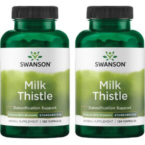 Swanson Milk Thistle (Standardized) - Herbal Liver Support Supplement w/ 80% Silymarin - Natural Formula Helping to Maintain Overall Health & Wellbeing - (120 Capsules) in Kuwait
