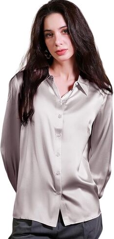 COLD POSH Silk Blouses for Women Elegant Tops Summer Spring Shirts Mulberry Silk Button Down Shirt in Kuwait
