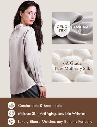 COLD POSH Silk Blouses for Women Elegant Tops Summer Spring Shirts Mulberry Silk Button Down Shirt in Kuwait