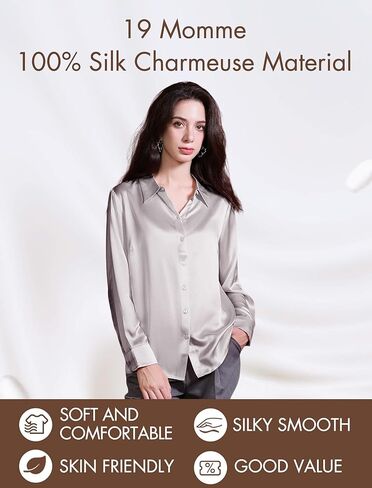 COLD POSH Silk Blouses for Women Elegant Tops Summer Spring Shirts Mulberry Silk Button Down Shirt in Kuwait