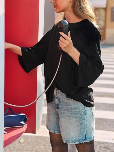 Tankaneo Womens كبير الحجم 3/4 جرس الأكمام tshirts crewneck سقوط قمم TUNIC TUNIC LOOD in Kuwait