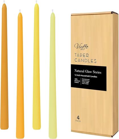 Viyffo Taper Candles 12 Inch Green Set of 4 Unscented, Dripless, Smokeless Long Tall Tapered Candlesticks Wedding Home Decor Dinner Natural Color Series in Saudi Arabia
